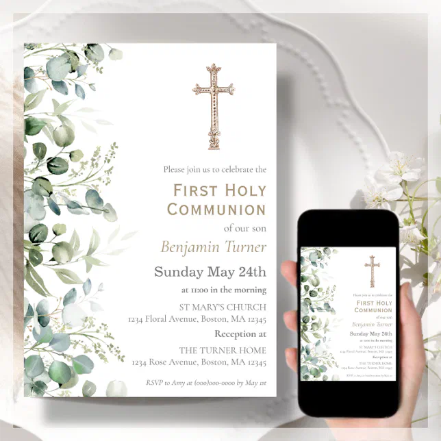 Greenery | First Holy Communion Invitation | Zazzle