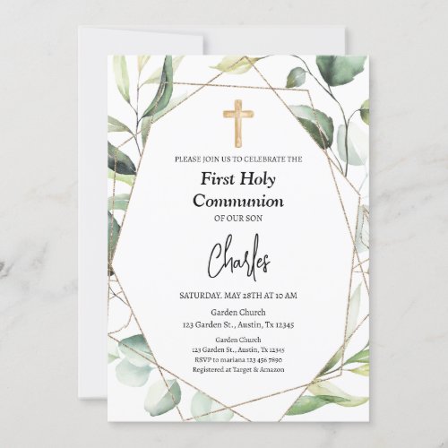 Greenery First Holy Communion Neutral Invitation