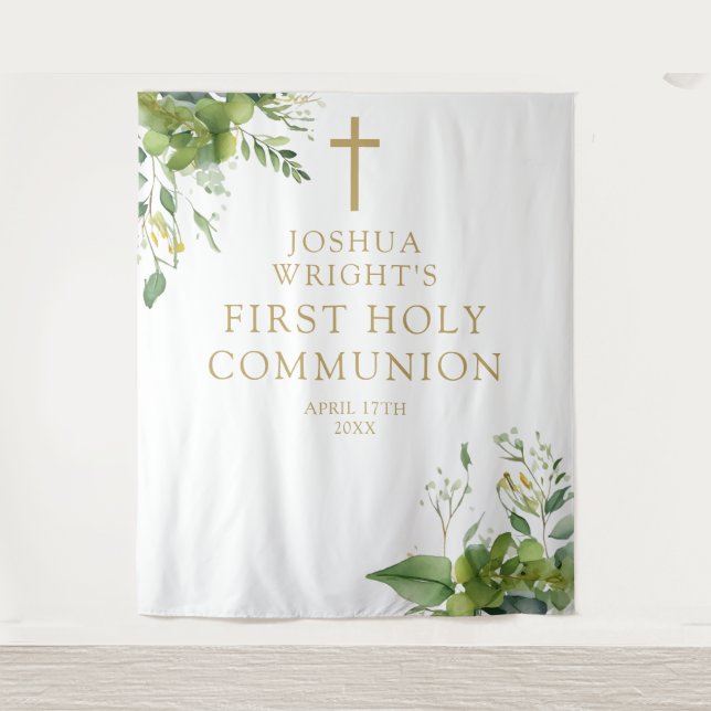 Greenery First Holy Communion Photo Backdrop (Front)