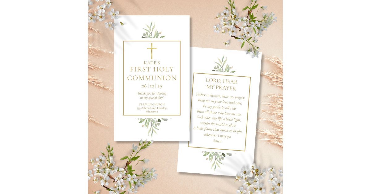 Greenery First Holy Communion Prayer Card | Zazzle