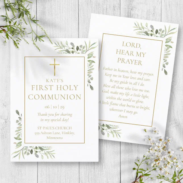 Greenery First Holy Communion Prayer Card Zazzle Greenery first holy communion prayer card zazzle