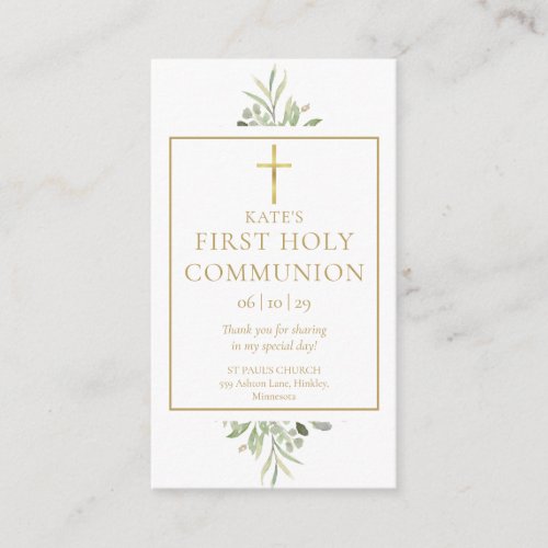 Greenery First Holy Communion Prayer Card
