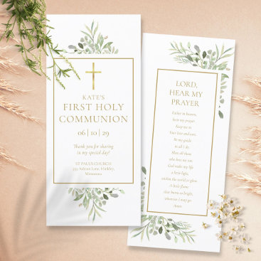 Greenery First Holy Communion Prayer Card Bookmark