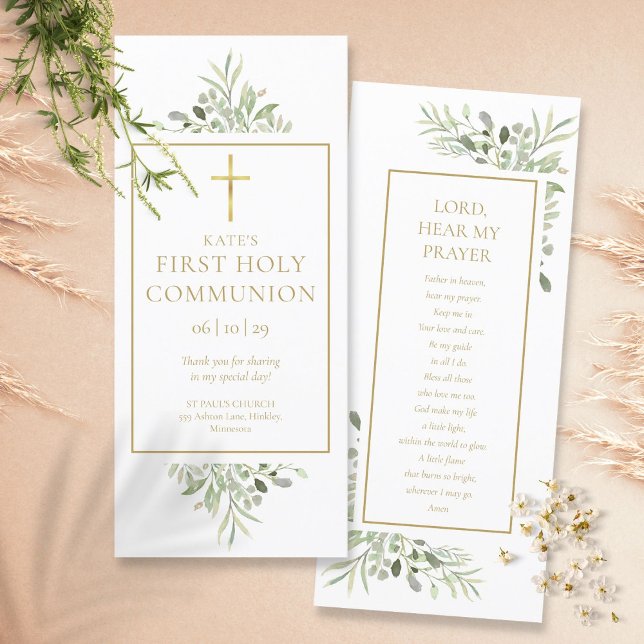 Greenery First Holy Communion Prayer Card Bookmark (Creator Uploaded)