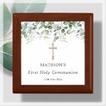 Greenery First Holy Communion Rosary Gift Box<br><div class="desc">Celebrate your child's First Holy Communion in a meaningful way with our personalized rosary box featuring greenery eucalyptus and a gold-coloured crucifix on a crisp white background. This beautiful and unique keepsake box is the perfect place to store your child's rosary beads, helping them to cherish their faith and connection...</div>