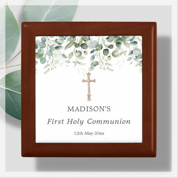 Greenery First Holy Communion Rosary Gift Box by PeonyDesigns at Zazzle