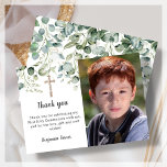 Greenery First Holy Communion Thank You Card<br><div class="desc">Looking for a way to express your gratitude after your child's First Holy Communion? Look no further than our customizable thank you cards! Featuring a stunning gold cross and elegant eucalyptus greenery on a crisp white background, these cards are the perfect way to convey your appreciation to friends and family...</div>