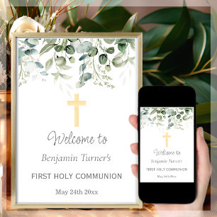 Greenery First Holy Communion Welcome Poster