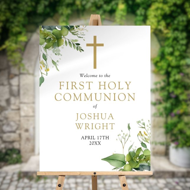 Greenery First Holy Communion Welcome Sign (Greenery First Holy Communion Welcome Sign)