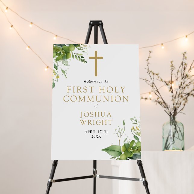 Greenery First Holy Communion Welcome Sign (In Situ (Stand))