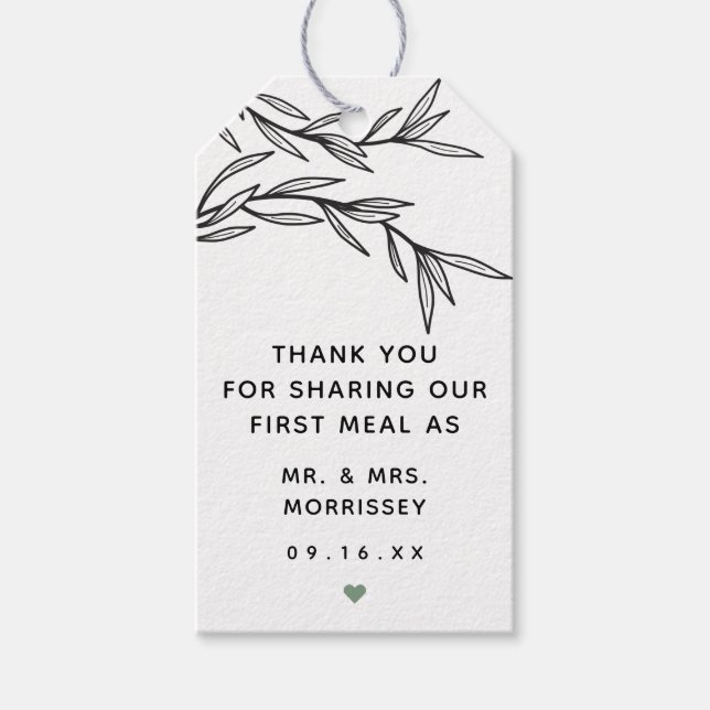 Greenery First Meal Wedding Favor Tag (Front)