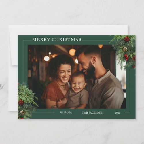 Greenery Flat Holiday Card with Photo