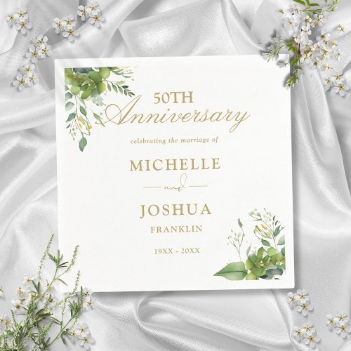 Greenery Floral 50th Wedding Anniversary Napkins