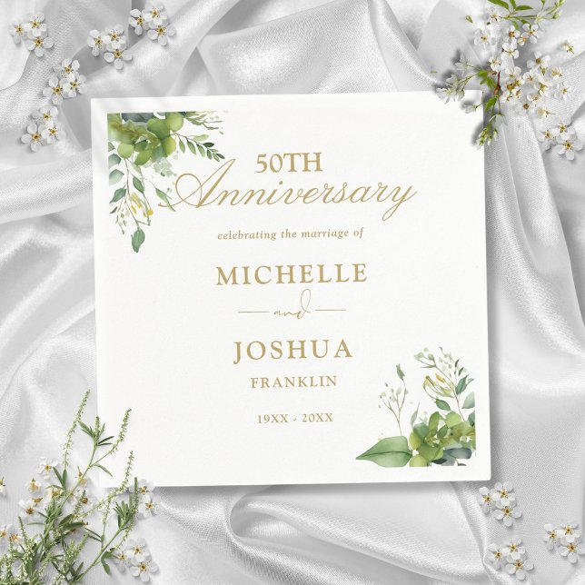 Greenery Floral 50th Wedding Anniversary Napkins (Greenery Floral 50th Wedding Anniversary Napkins)
