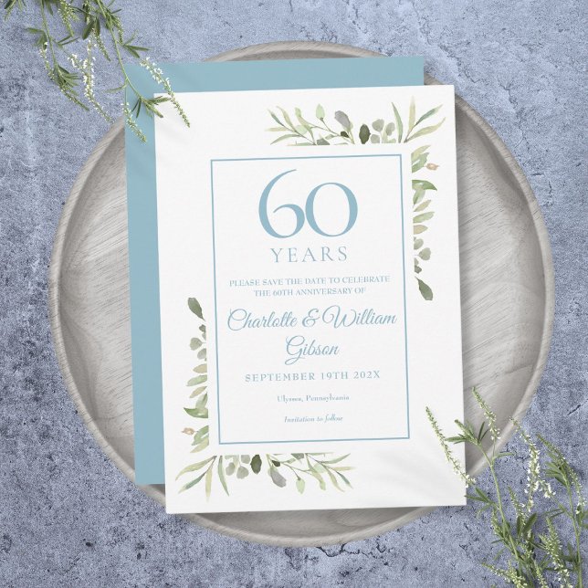 Greenery Floral 60th Anniversary Save the Date Invitation (Greenery Floral 60th Anniversary Save the Date Invitation)