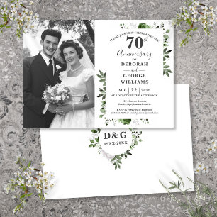 Greenery Floral 70th Wedding Anniversary Photo Invitation
