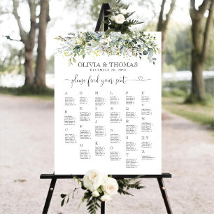 Greenery Floral Alphabet Seating Chart Foam Board