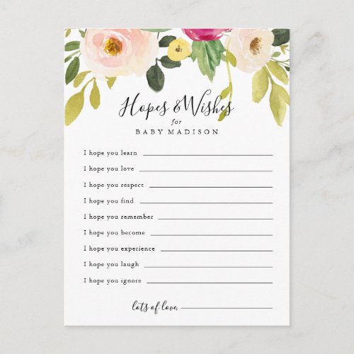 Greenery Floral Baby Shower Hopes  Wishes Card