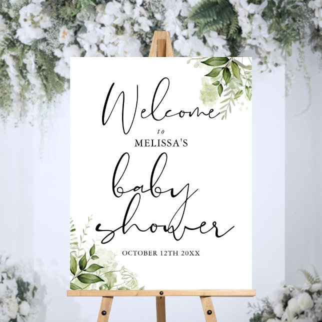 Greenery Floral Baby Shower Welcome Sign (Greenery Floral Baby Shower Welcome Sign)