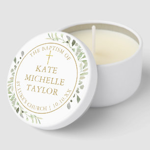 Greenery Floral Baptism Christening Mini Candle Favors