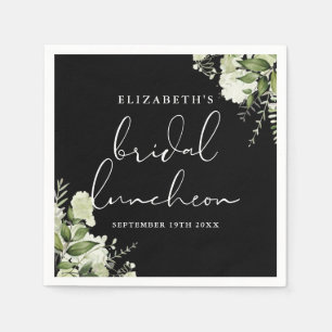Greenery Floral Black And White Bridal Luncheon Napkins