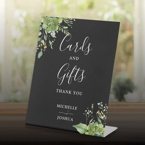 Greenery Floral Black And White Cards And Gifts Pedestal Sign