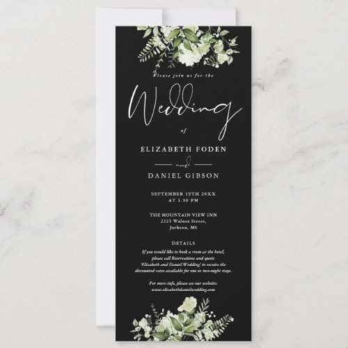 Greenery Floral Black And White Details Wedding Invitation