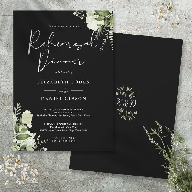 Greenery Floral Black And White Rehearsal Dinner Invitation (Greenery Floral Black And White Rehearsal Dinner Invitation)