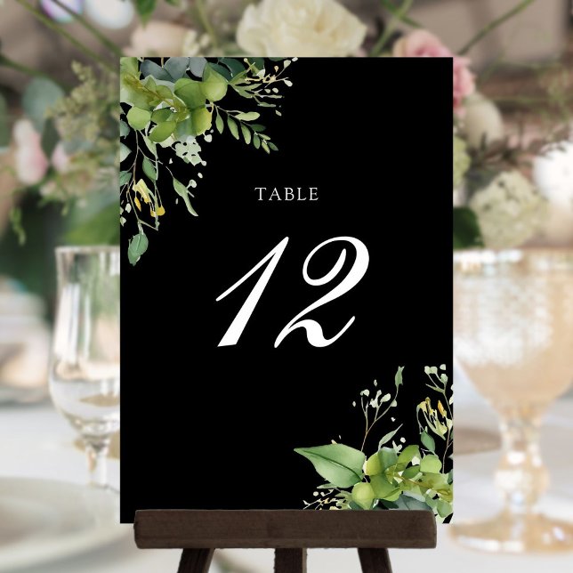 Greenery Floral Black And White Table Number (Greenery Floral Black And White Table Number)