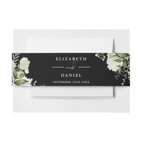 Greenery Floral Black And White Wedding Invitation Invitation Belly Band