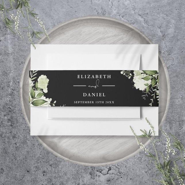 Greenery Floral Black And White Wedding Invitation Invitation Belly Band (Greenery Floral Black And White Wedding Invitation Invitation Belly Band)
