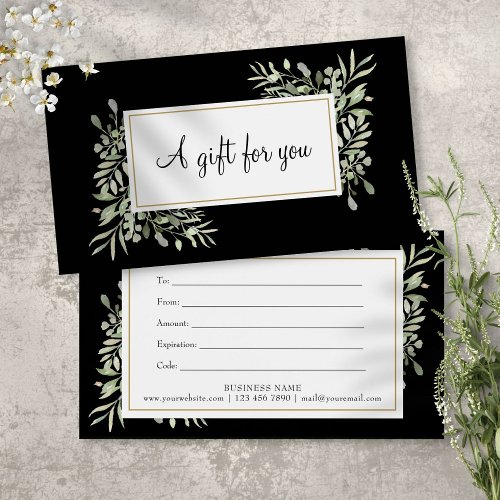 Greenery Floral Black White Gift Certificate