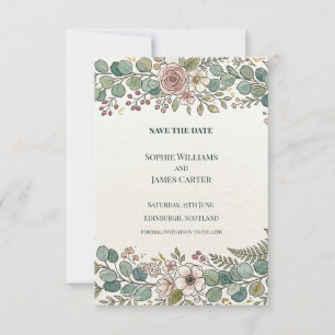 Greenery Floral Border Save The Date Card