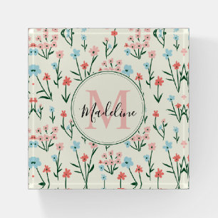Greenery Floral Botanical Flowers Pink Monogram Paperweight