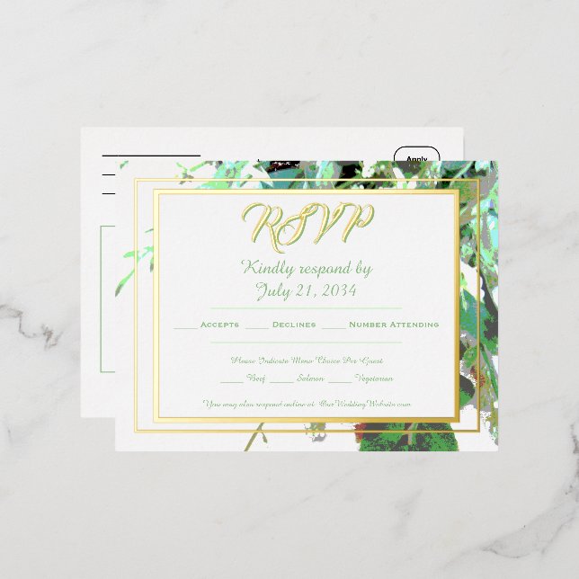 Greenery & Floral Botanical Wedding RSVP Foil Invitation Postcard (Front/Back)