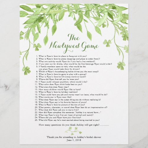 Greenery Floral Bridal Shower Games Flyer