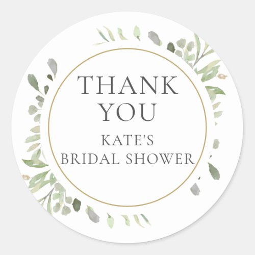 Greenery Floral Bridal Shower Thank You Classic Round Sticker