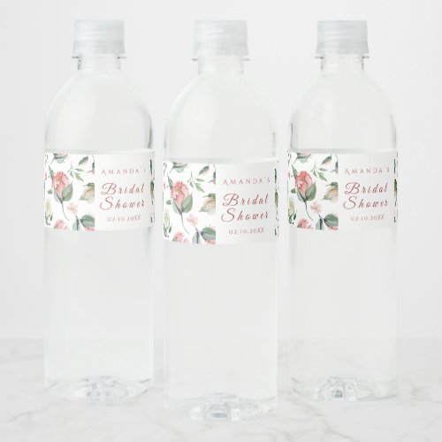 Greenery Floral Bridal Shower Water Bottle Label