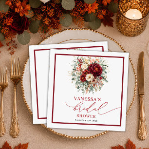 Greenery Floral Burgundy Gold fall boho bridal Napkins