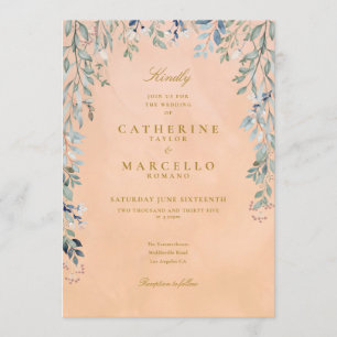 Greenery Floral Cascade Rustic Tuscan Wedding Invitation
