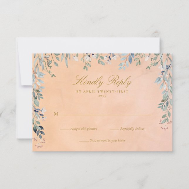 Greenery Floral Cascade Rustic Tuscan Wedding RSVP Card (Front)