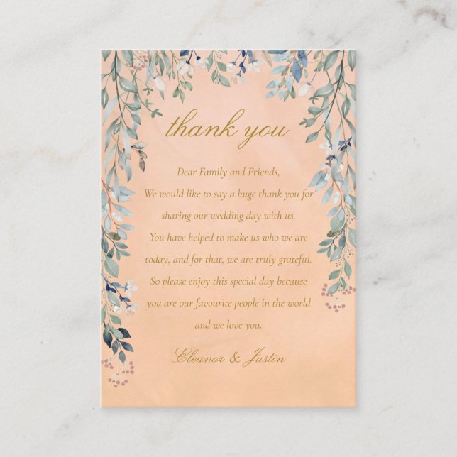 Greenery Floral Cascade Rustic Wedding Thank You Place Card (Front)
