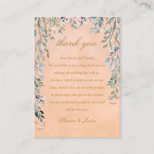 Greenery Floral Cascade Rustic Wedding Thank You Place Card