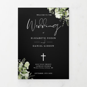 Greenery Floral Catholic Wedding Mass Tri-Fold Program