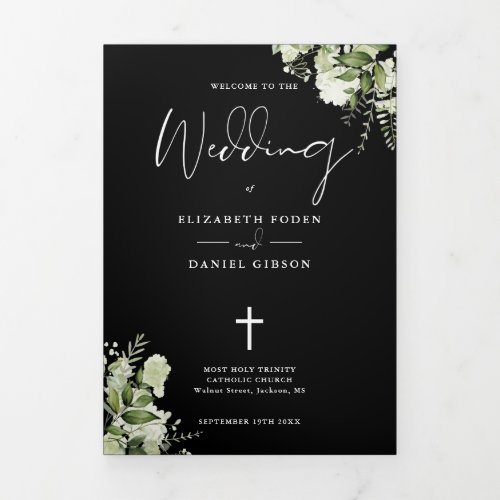 Greenery Floral Catholic Wedding Mass Tri-Fold Program