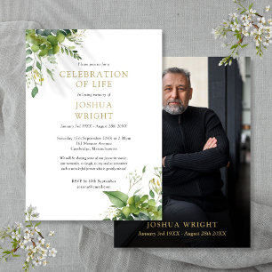Greenery Floral Celebration Of Life Funeral Photo Invitation