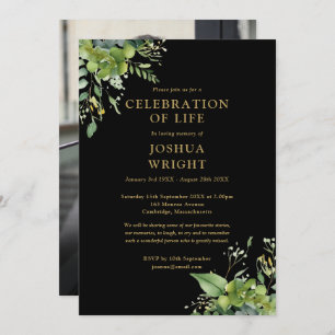 Greenery Floral Celebration Of Life Funeral Photo Invitation