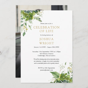 Greenery Floral Celebration Of Life Funeral Photo Invitation