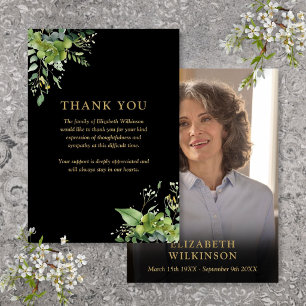Greenery Floral Celebration Of Life Funeral Photo Thank You Card