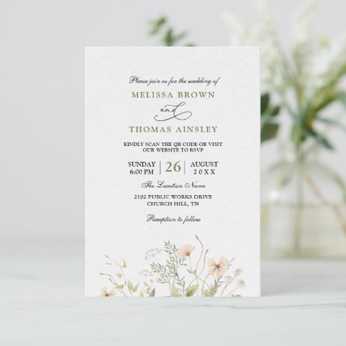 Greenery Floral Classy Budget Qr Code Wedding Invitation